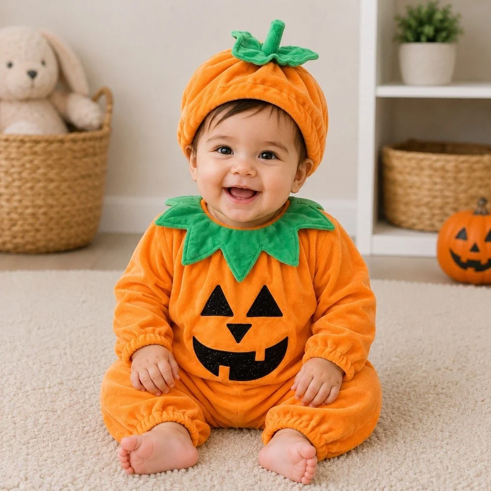 Hyde EEKI Boutique Baby Pumpkin Halloween Costume Set Hat Infant Plush 6-12M